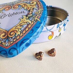 Brighton Rose Gold Heart Scroll Stud Earrings with floral tin